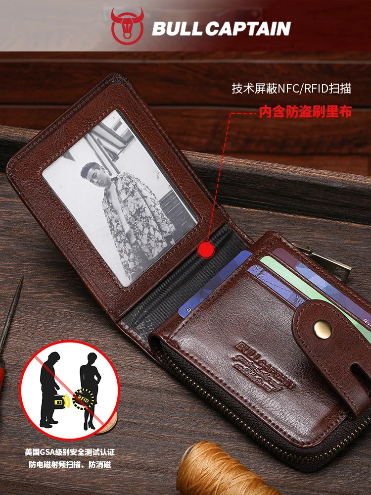 Genuine Leather men's multi-functional short zipper Wallet retro driver's license card Holder Coine purse card holder wallet