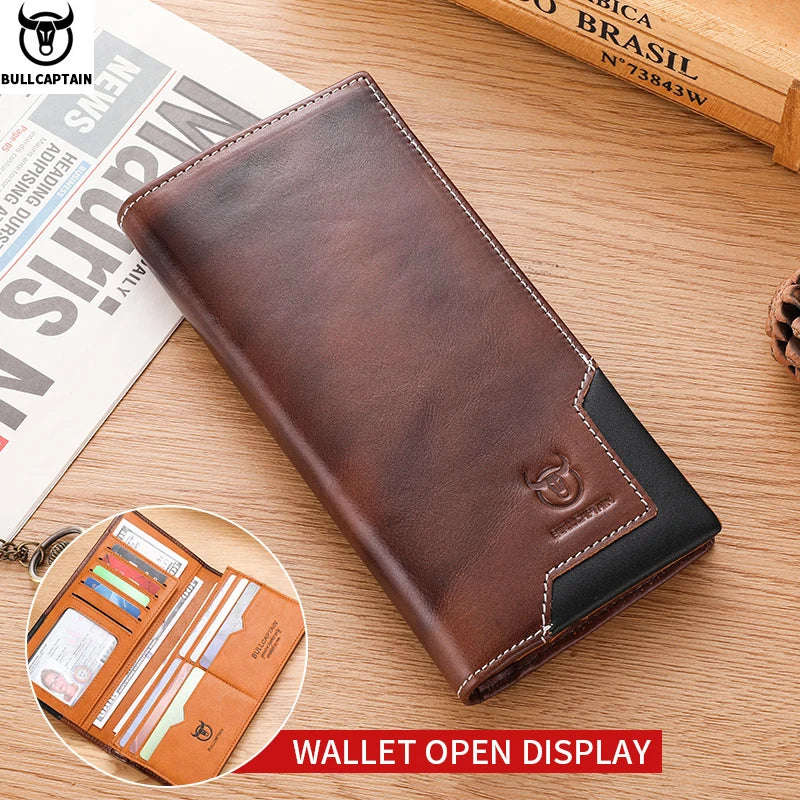 Genuine Leather Men's Wallet, Oil-Waxed Leather, Vintage Long Wallet, First-Layer Cowhide, 80% off Large-Capacity Coin Pockets