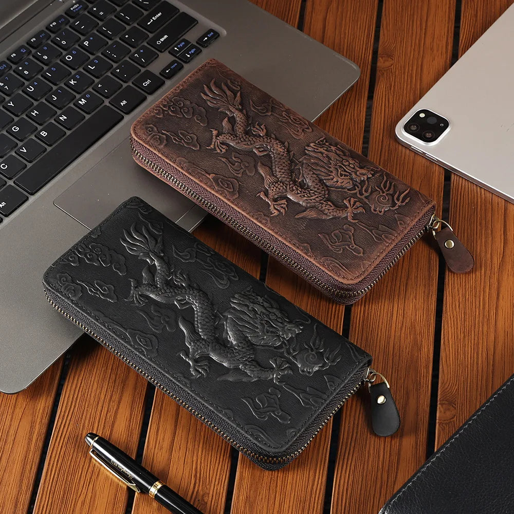 Leather Long Wallet Men's Large-capacity Zipper Clutch Bag Leather Retro Style Men's Wallet Card Bag