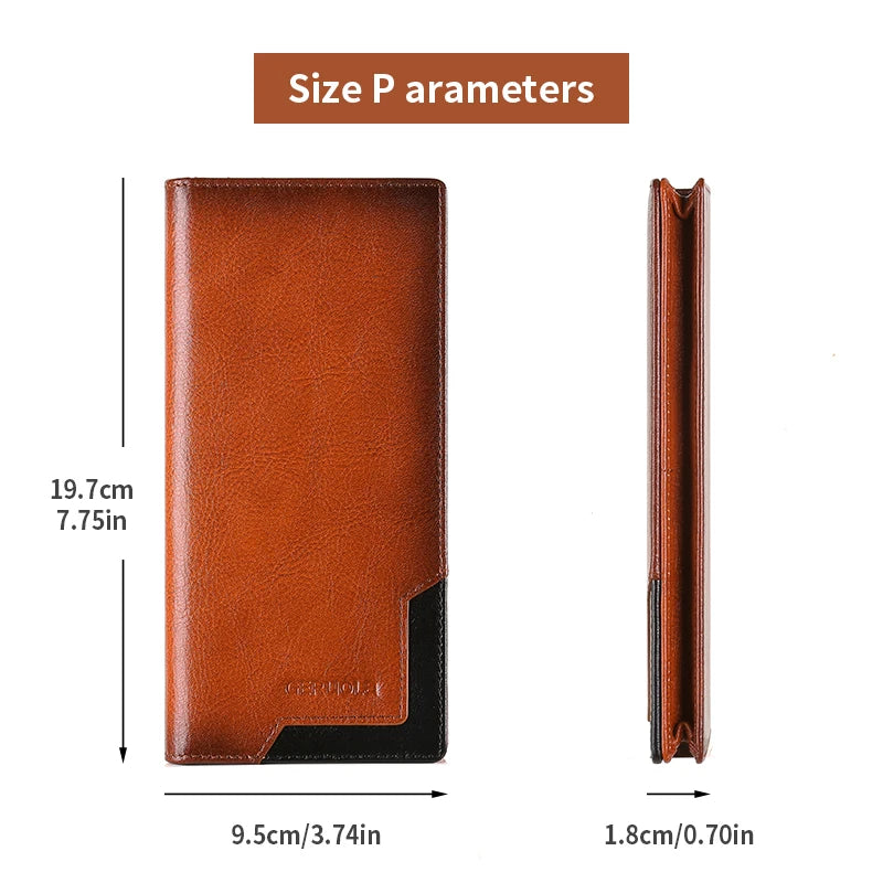 Wallet Men's Genuine Leather New Wallet Long Card Bag Storage Silver Foreskin Clip Hand-Held Bag Gift