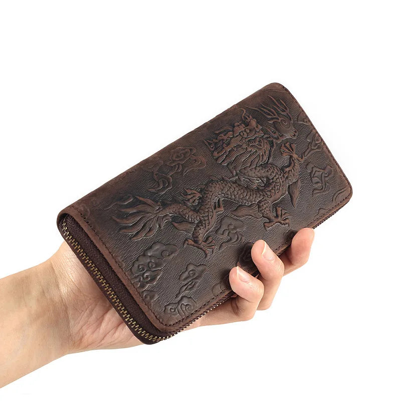 Leather Long Wallet Men's Large-capacity Zipper Clutch Bag Leather Retro Style Men's Wallet Card Bag